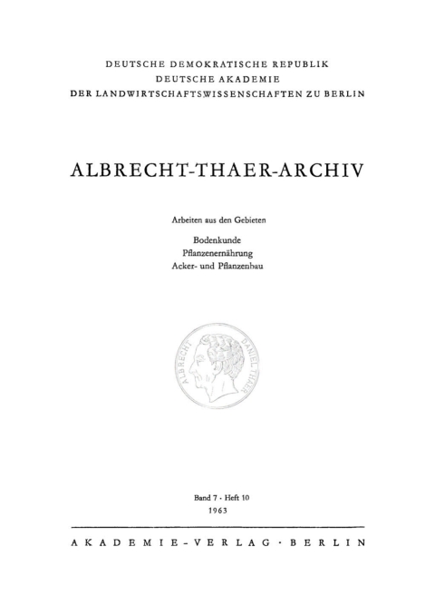 Cover image for book Albrecht-Thaer-Archiv. Band 7, Heft 10