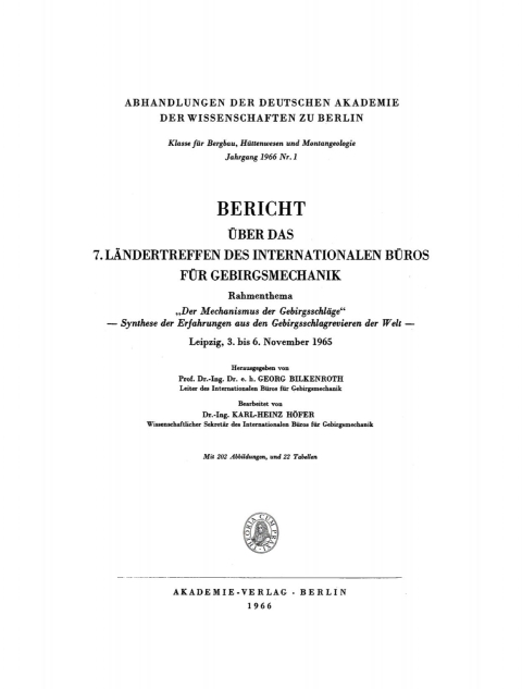 Cover image for book Bericht über das 7. Ländertreffen des Internationalen Büros für Gebirgsmechanik