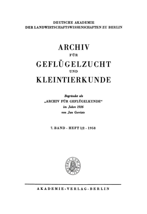 Cover image for book Archiv für Geflügelzucht und Kleintierkunde. Band 7, Heft 1/2