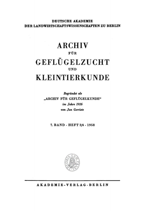Cover image for book Archiv für Geflügelzucht und Kleintierkunde. Band 7, Heft 3/4