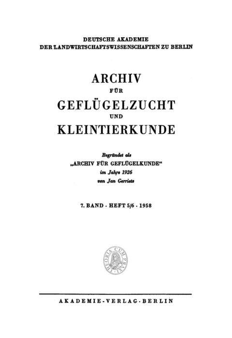 Cover image for book Archiv für Geflügelzucht und Kleintierkunde. Band 7, Heft 5/6