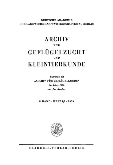 Cover image for book Archiv für Geflügelzucht und Kleintierkunde. Band 8, Heft 1/2