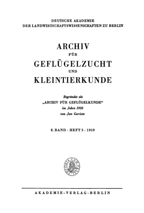 Cover image for book Archiv für Geflügelzucht und Kleintierkunde. Band 8, Heft 3
