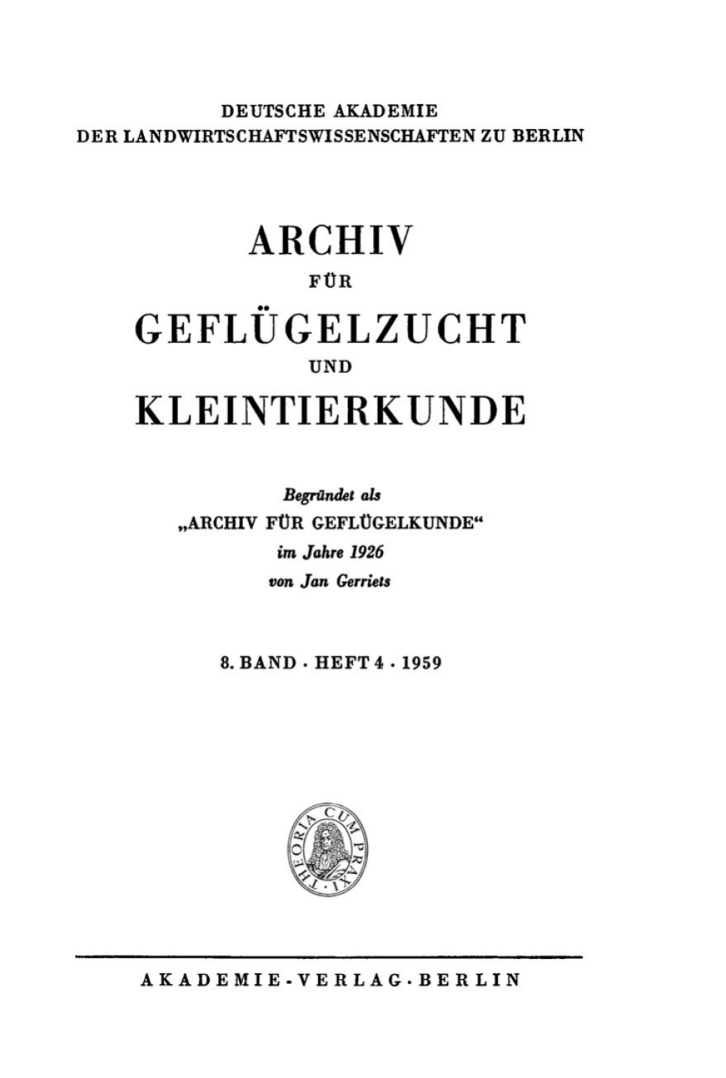 Page Fidelity Archiv für Geflügelzucht und Kleintierkunde. Band 8, Heft 4; $148.73