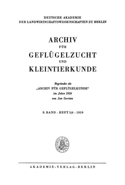 Cover image for book Archiv für Geflügelzucht und Kleintierkunde. Band 8, Heft 5/6