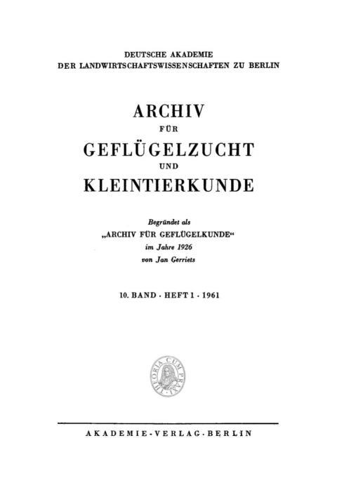 Cover image for book Archiv für Geflügelzucht und Kleintierkunde. Band 10, Heft 1