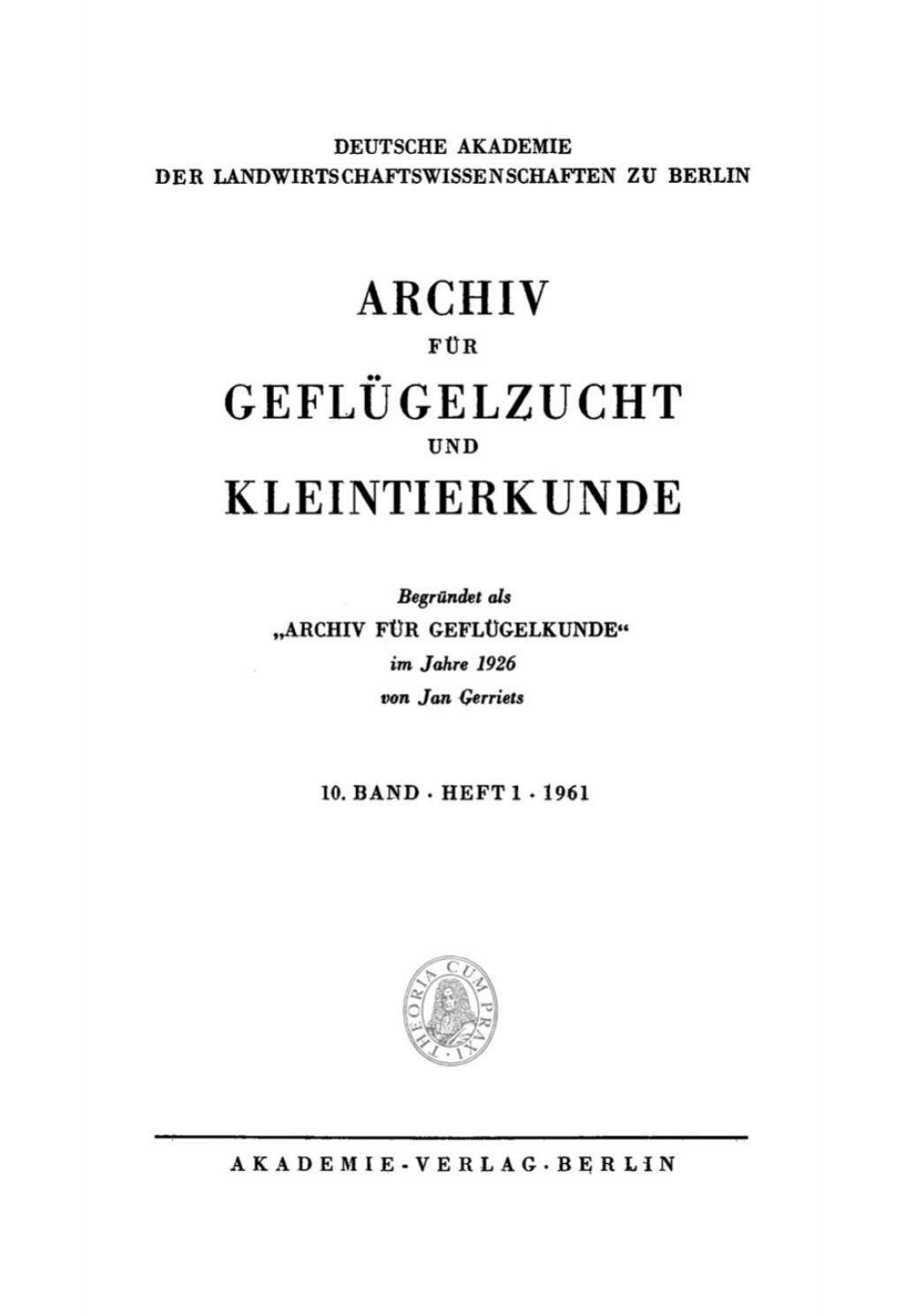 Page Fidelity Archiv für Geflügelzucht und Kleintierkunde. Band 10, Heft 1; $148.73