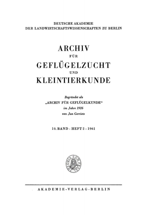 Cover image for book Archiv für Geflügelzucht und Kleintierkunde. Band 10, Heft 2