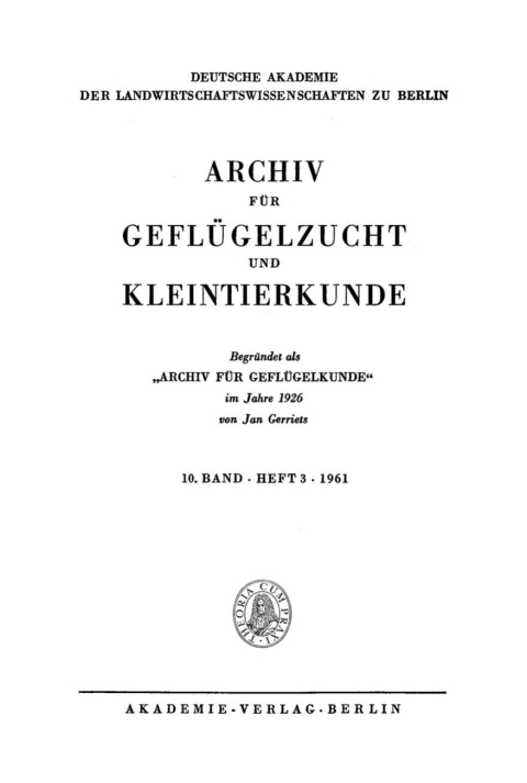 Cover image for book Archiv für Geflügelzucht und Kleintierkunde. Band 10, Heft 3
