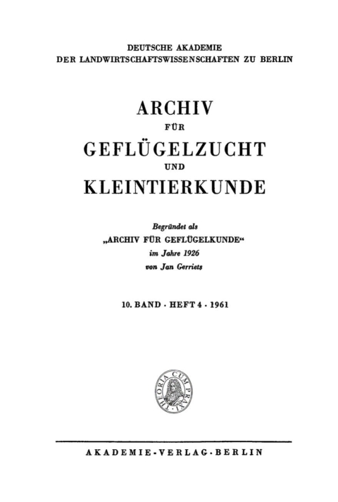 Cover image for book Archiv für Geflügelzucht und Kleintierkunde. Band 10, Heft 4