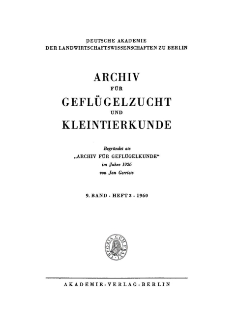 Cover image for book Archiv für Geflügelzucht und Kleintierkunde. Band 9, Heft 3