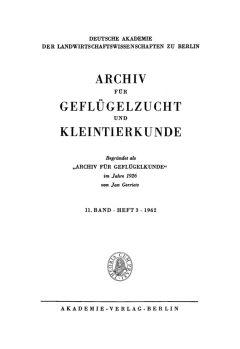 Cover image for book Archiv für Geflügelzucht und Kleintierkunde. Band 11, Heft 3