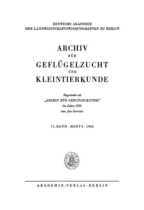 Cover image for book Archiv für Geflügelzucht und Kleintierkunde. Band 11, Heft 4