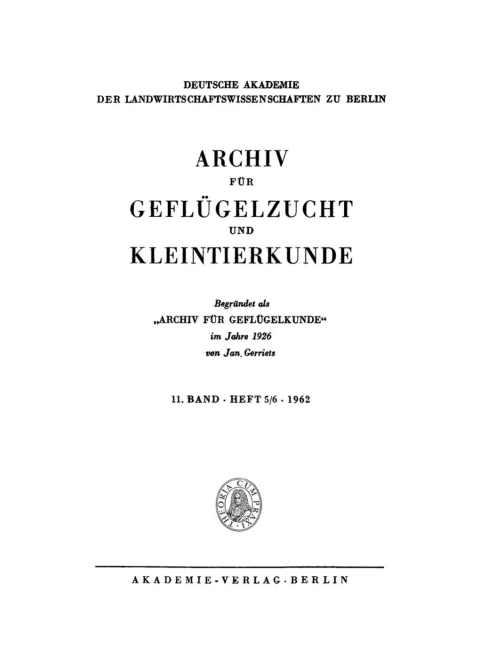 Cover image for book Archiv für Geflügelzucht und Kleintierkunde. Band 11, Heft 5/6