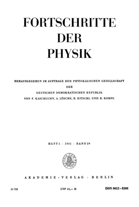 Cover image for book Fortschritte der Physik / Progress of Physics. Band 29, Heft 5