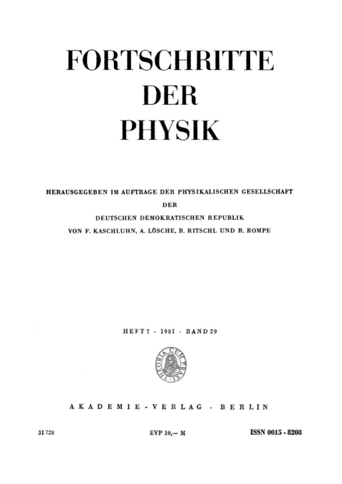 Cover image for book Fortschritte der Physik / Progress of Physics. Band 29, Heft 7