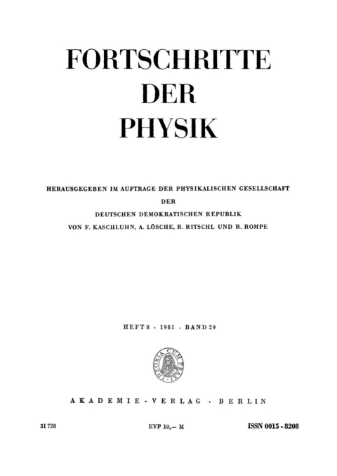 Cover image for book Fortschritte der Physik / Progress of Physics. Band 29, Heft 8