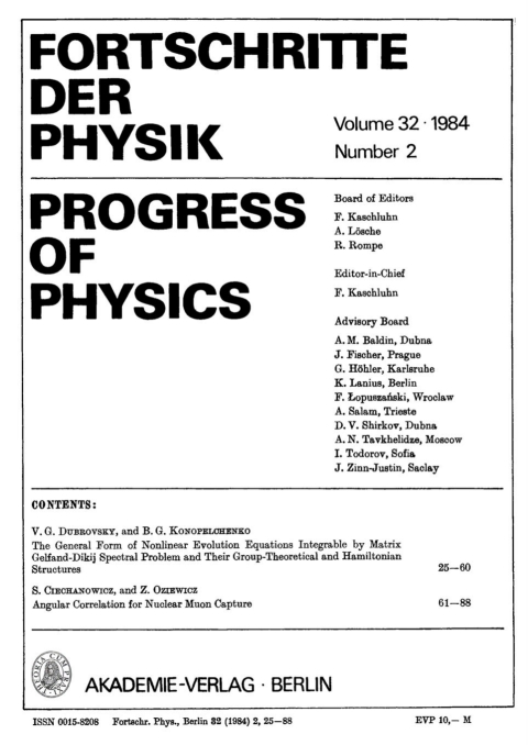 Cover image for book Fortschritte der Physik / Progress of Physics. Volume 32, Number 2