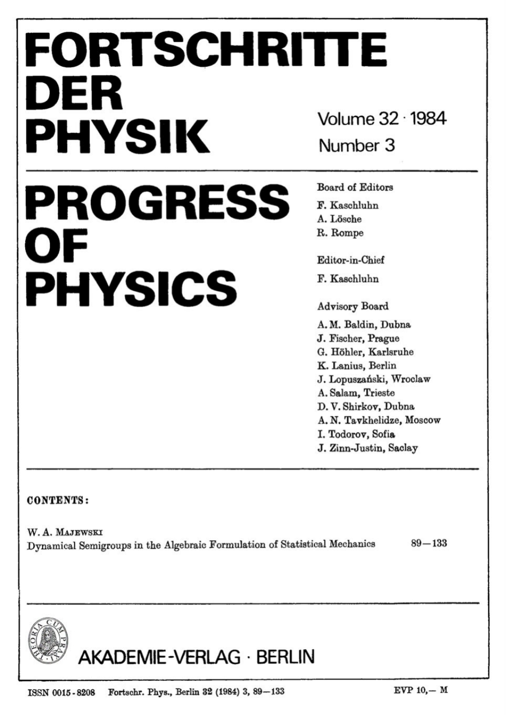 Page Fidelity Fortschritte der Physik / Progress of Physics. Volume 32, Number 3; $148.73