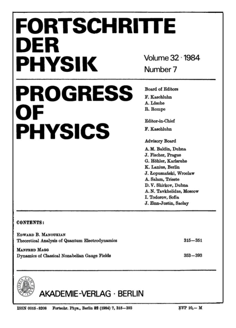 Cover image for book Fortschritte der Physik / Progress of Physics. Volume 32, Number 7