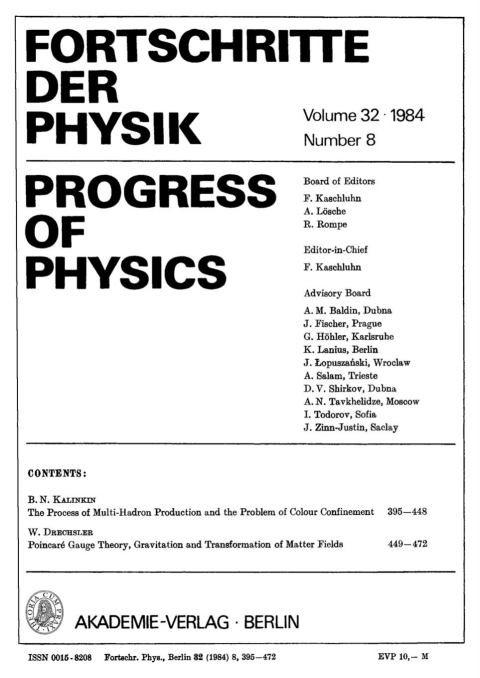 Cover image for book Fortschritte der Physik / Progress of Physics. Volume 32, Number 8