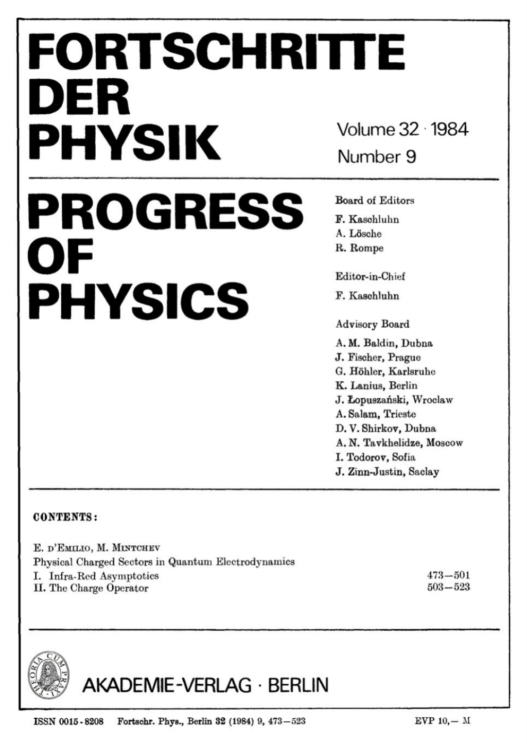 Page Fidelity Fortschritte der Physik / Progress of Physics. Volume 32, Number 9; $148.73