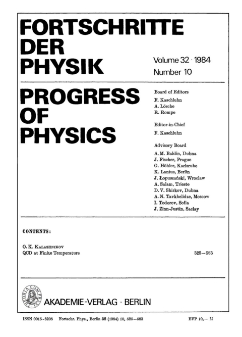 Cover image for book Fortschritte der Physik / Progress of Physics. Volume 32, Number 10