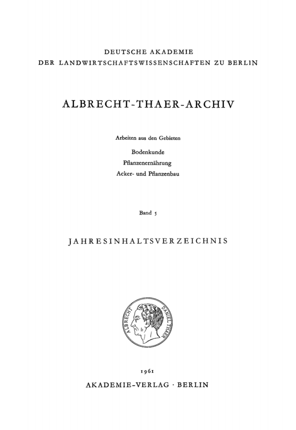 Page Fidelity Albrecht-Thaer-Archiv. Band 5, Heft 1; $148.73