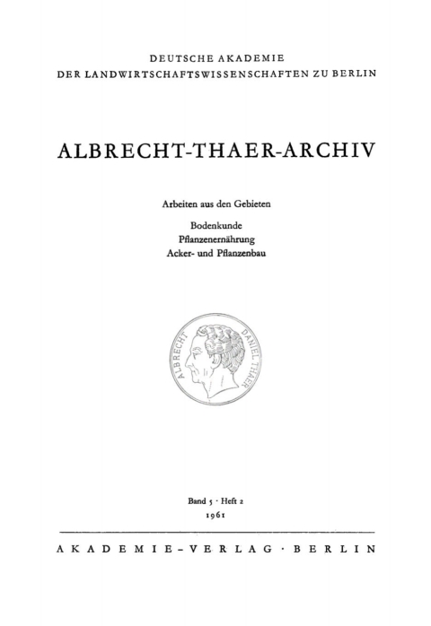 Cover image for book Albrecht-Thaer-Archiv. Band 5, Heft 2