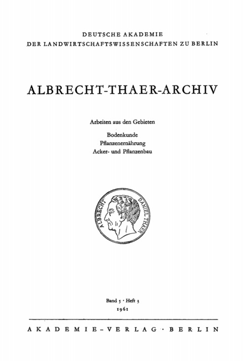 Cover image for book Albrecht-Thaer-Archiv. Band 5, Heft 3