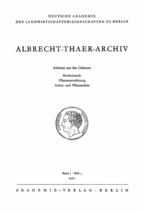 Cover image for book Albrecht-Thaer-Archiv. Band 5, Heft 4
