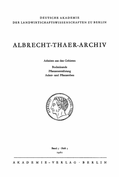 Cover image for book Albrecht-Thaer-Archiv. Band 5, Heft 5