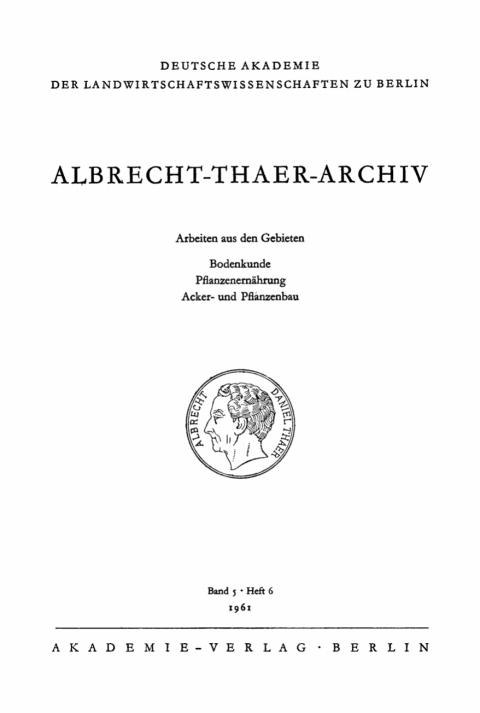 Cover image for book Albrecht-Thaer-Archiv. Band 5, Heft 6
