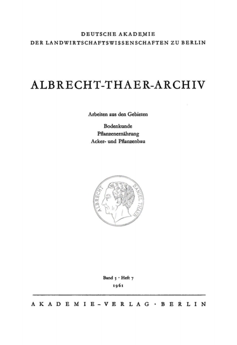 Cover image for book Albrecht-Thaer-Archiv. Band 5, Heft 7