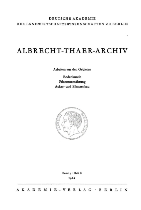 Cover image for book Albrecht-Thaer-Archiv. Band 5, Heft 8