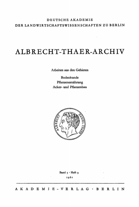 Cover image for book Albrecht-Thaer-Archiv. Band 5, Heft 9