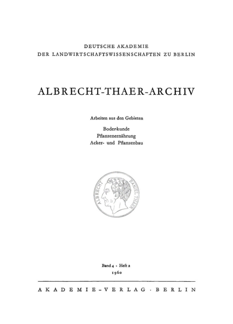 Cover image for book Albrecht-Thaer-Archiv. Band 4, Heft 2