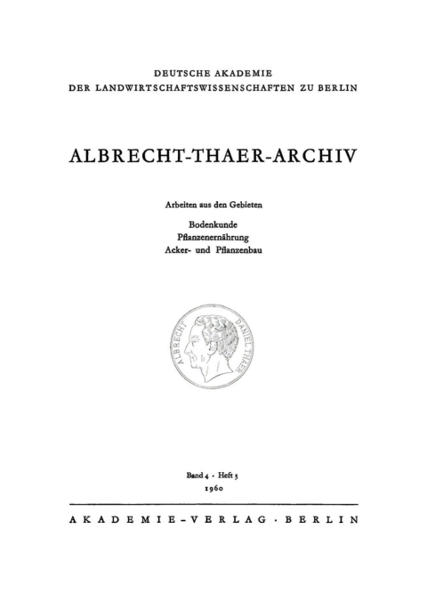 Cover image for book Albrecht-Thaer-Archiv. Band 4, Heft 3