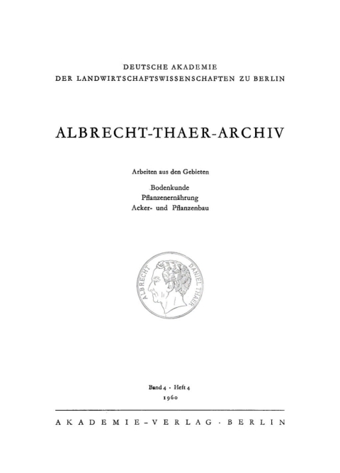 Cover image for book Albrecht-Thaer-Archiv. Band 4, Heft 4