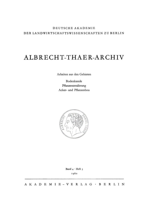 Cover image for book Albrecht-Thaer-Archiv. Band 4, Heft 5