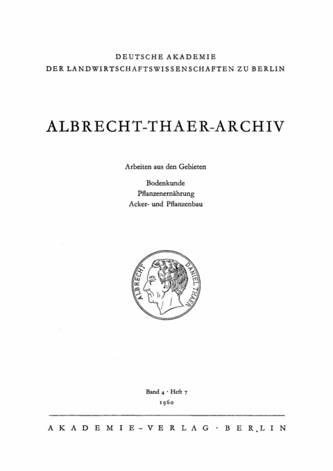 Cover image for book Albrecht-Thaer-Archiv. Band 4, Heft 7