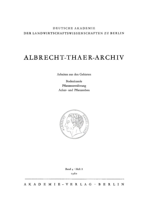 Cover image for book Albrecht-Thaer-Archiv. Band 4, Heft 8