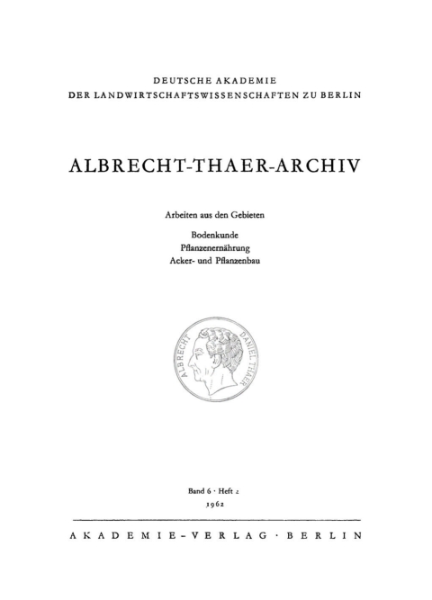Cover image for book Albrecht-Thaer-Archiv. Band 6, Heft 2