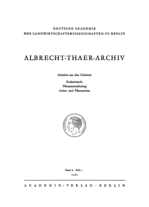 Cover image for book Albrecht-Thaer-Archiv. Band 6, Heft 5