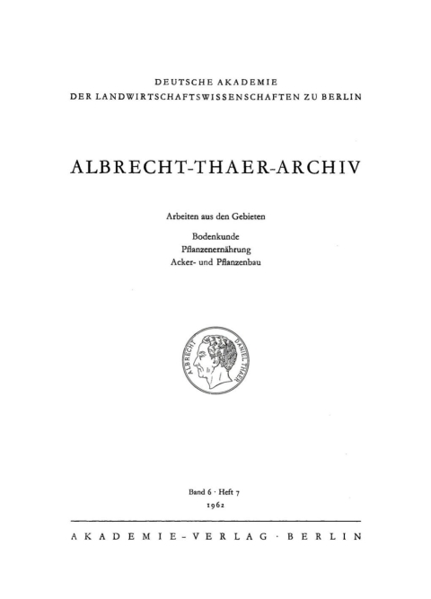 Cover image for book Albrecht-Thaer-Archiv. Band 6, Heft 7