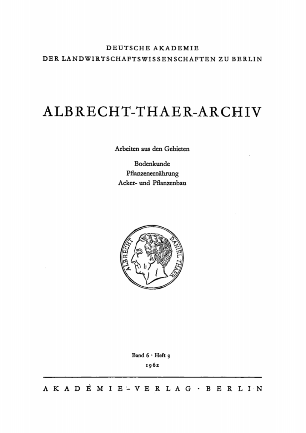 Page Fidelity Albrecht-Thaer-Archiv. Band 6, Heft 9; $148.73