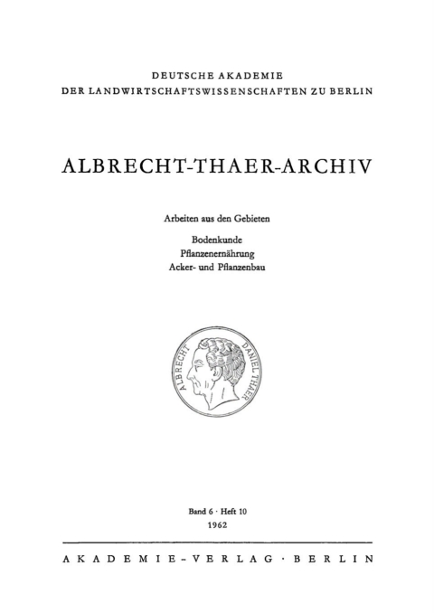 Cover image for book Albrecht-Thaer-Archiv. Band 6, Heft 10