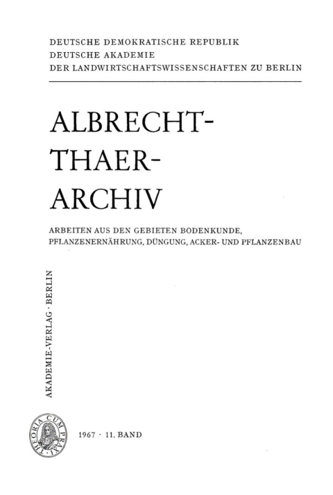 Cover image for book Albrecht-Thaer-Archiv. Band 11, Heft 1