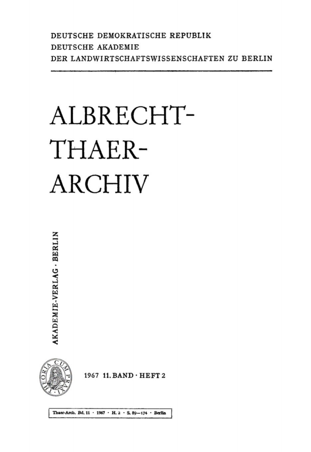 Page Fidelity Albrecht-Thaer-Archiv. Band 11, Heft 2; $148.73