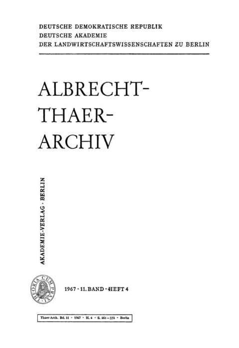 Cover image for book Albrecht-Thaer-Archiv. Band 11, Heft 4